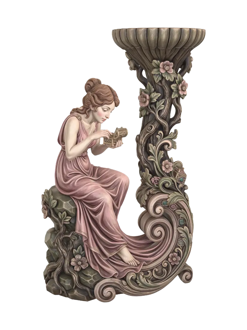 psyche opening the golden box - Roccoco 3D model, vytvořený pomocí AI