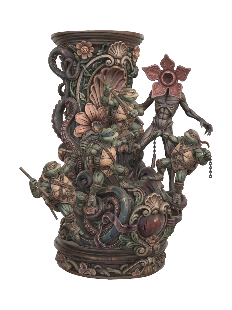 tmnt vs demogorgon 3D model, vytvořený pomocí AI