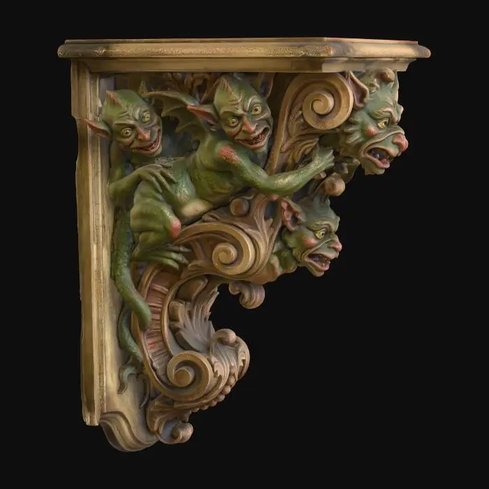 3D model for Three Demonic Gargoyle Corbel