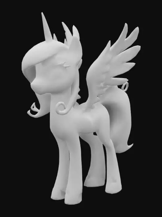 3D model for Принцесса луна, princess Luna, Аликорн, Luna, Nighmare moon, красивые крылья, строго четыре копыта, стойка обычная, копыта не подняты, грива стандартная по канону, крылья раскрытые, закрытые исключить персонаж по канону мультфильма. детальные образы украшений. не более 128000 вершин, модель для хорошей анимации, классика MLP, MLP персонаж, g4