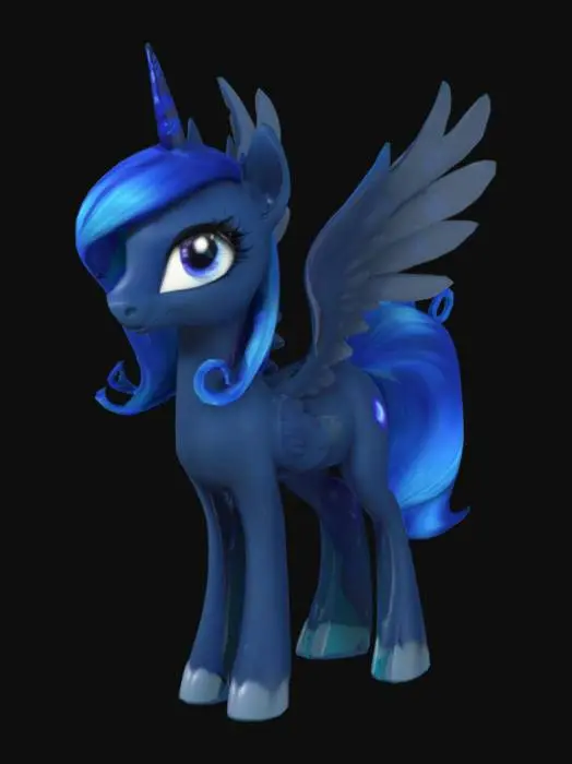 3D model for Принцесса луна, princess Luna, Аликорн, Luna, Nighmare moon, красивые крылья, строго четыре копыта, стойка обычная, копыта не подняты, грива стандартная по канону, крылья раскрытые, закрытые исключить персонаж по канону мультфильма. детальные образы украшений. не более 128000 вершин, модель для хорошей анимации, классика MLP, MLP персонаж, g4