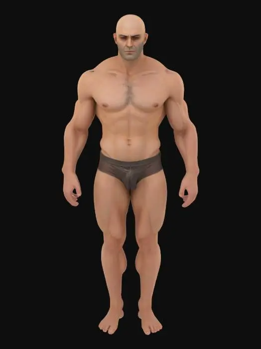 3D model for Naked Male Human with dark underwear as a baseline for a UMA system. No facial markings, no hair