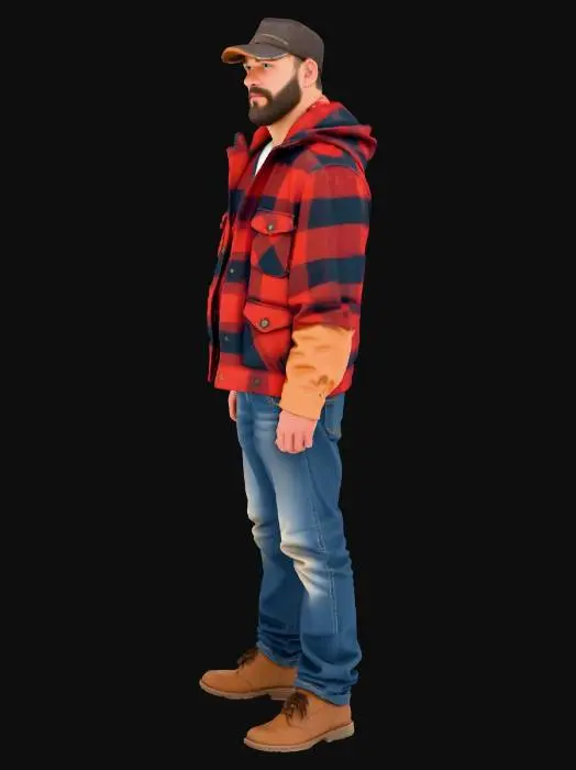 3D model for ultra realistic lumberjack, flannel shirt, jeans belt WITHOUT tools.