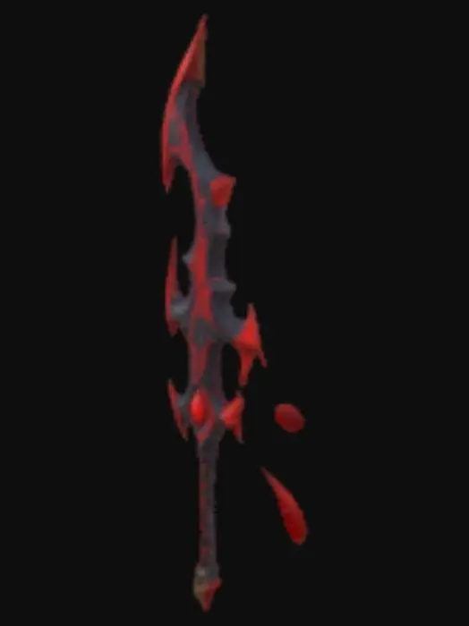 3D model for Оружие для игры Dota 2 , оружие для персонажа Pudge , крюк как у Pudge из игры дота 2 , но вид у него напоминает посох черно красного цвета вокруг посоха летает кровь 