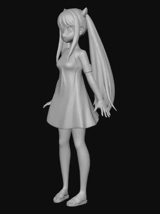 3D model for Anime Character with Blue Hair and Green Dress