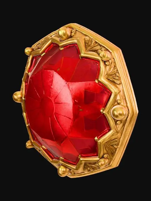 3D model for Kırmızı yakuttan yapılmış altıgen büyülü bir kalan çiz. Bu kalkanın kenarları altın kabartmalı zarif bir çerçeveile kaplıdır. Taop ortasında sevimli bir savaşçı fare sembolü vardır. Fantastic ve güçlü bir görünteye sahip uzaylı ileri teknoloji ütrünü ve mistik bir kalkandır