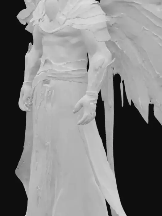 3D model for "Create a 3D model of Hades from Greek mythology. Make him tall and imposing, with a dark, regal appearance. Dress him in flowing black robes with subtle fire or shadow elements. Give him a stern, mysterious expression, with dark hair and a well-defined face. The model should be detailed enough for rendering and animation."