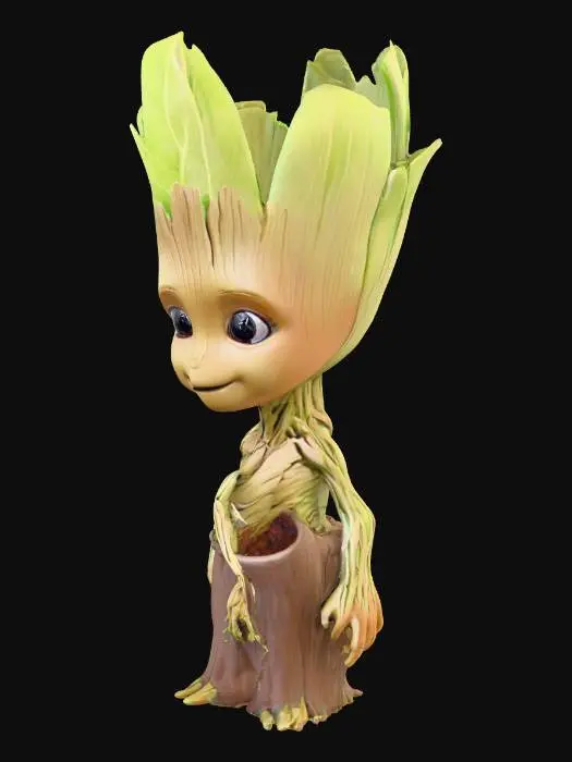 3D model for A high-detail 3D render of a baby Groot The top of his head is hollowed out to function as a plant pot that is empty