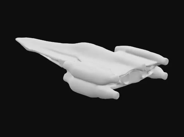 3D model for Fighter class spaceship, low poly design, sci-fi elements, futuristic details, detailed textures on the ship's surface