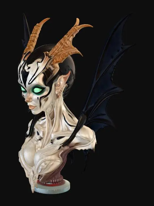 3D model for evil female fairy bust hr giger inspired bio mechanical