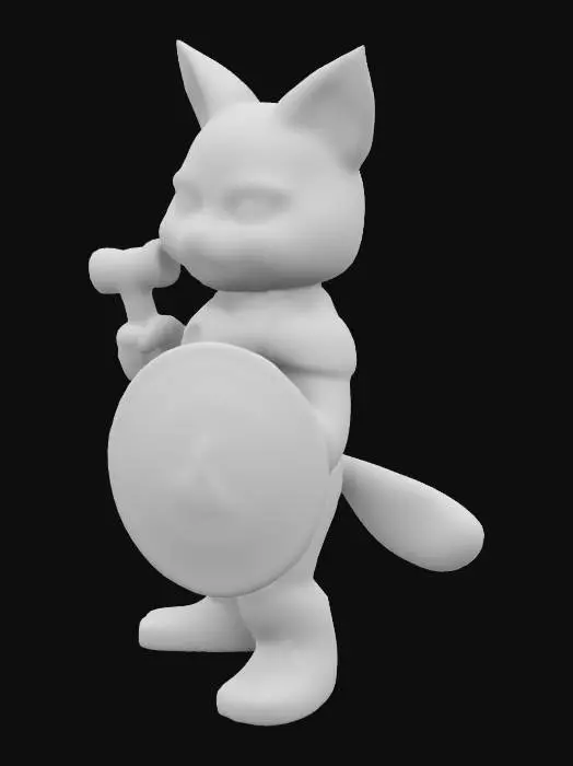 3D model for A cat wielding Mjölnir and captain Americas shield while wearing an iron man suit