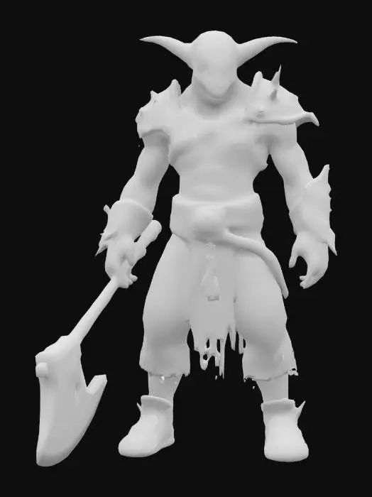 3D model for radioactive goblin, wearing bone armor wielding a battle axe
