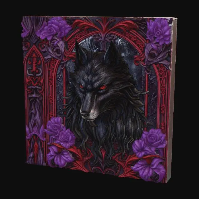 3D model for stained glass window with wolf design