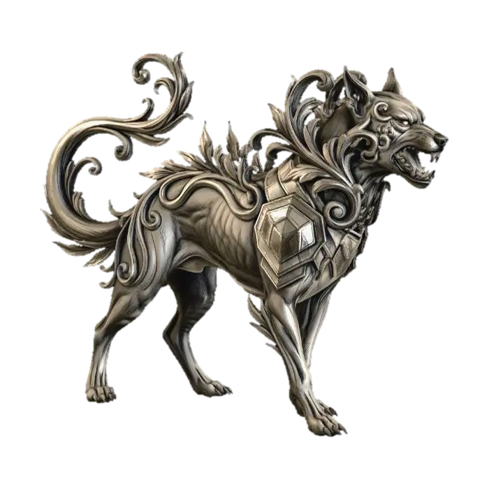 Model 3D detailed hellhound ink drawing art nouveau, art deco or baroque style - Artnouveau, dijana oleh AI
