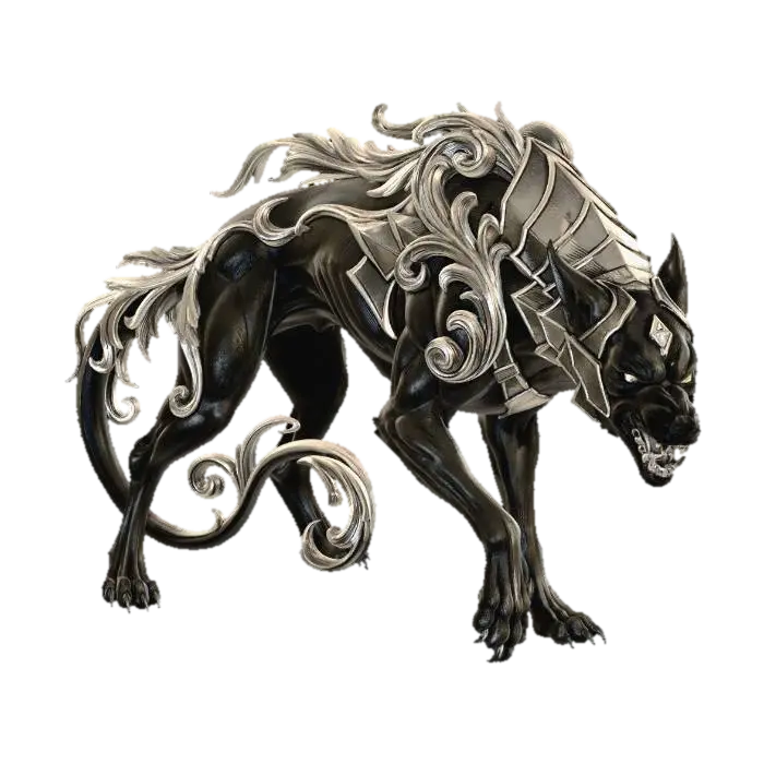 Model 3D detailed hellhound ink drawing art nouveau, art deco or baroque style - Artnouveau, dijana oleh AI
