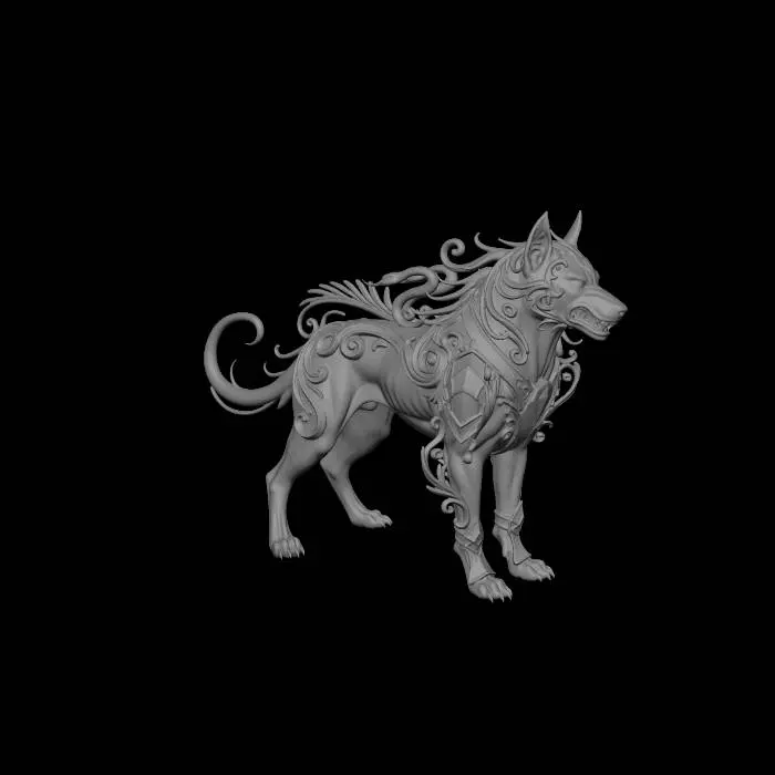 3D model for detailed hellhound ink drawing art nouveau, art deco or baroque style