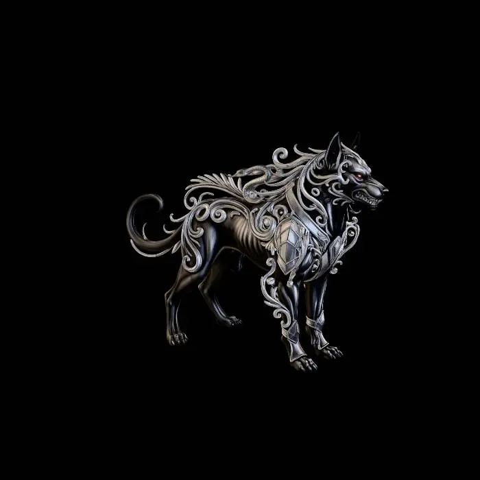 3D model for detailed hellhound ink drawing art nouveau, art deco or baroque style