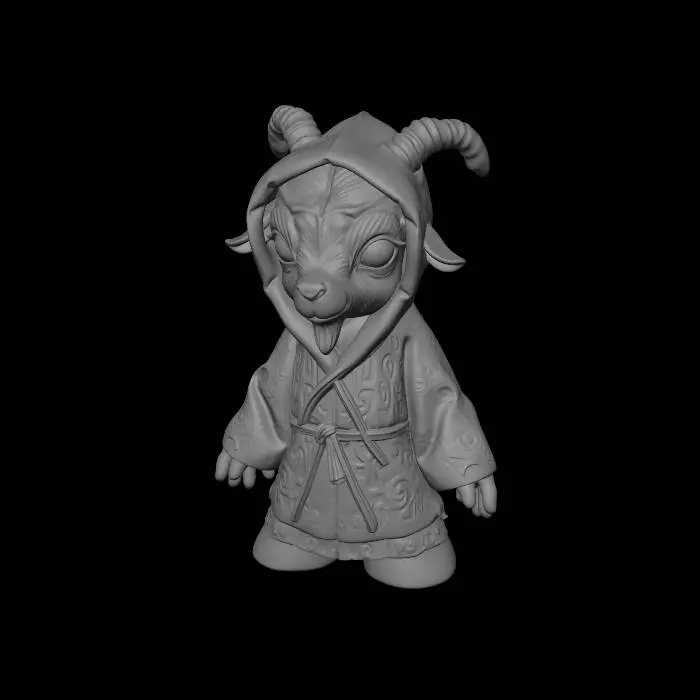 3D model for A figurine of a cute occult goat, in a hooded robe, fine gothic details