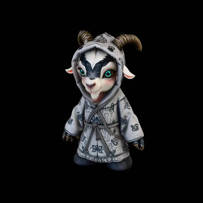3D model for A figurine of a cute occult goat, in a hooded robe, fine gothic details
