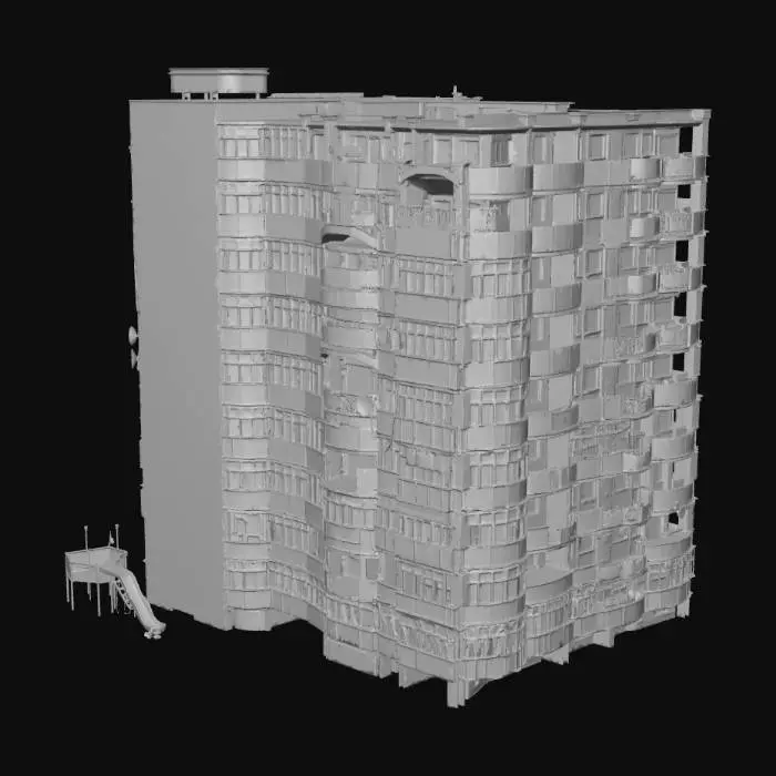 3D model for Snowy Brick Apartment Building