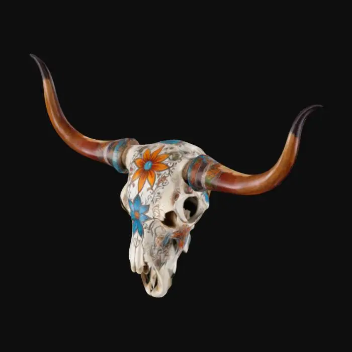 3D model for Texas longhorn skull, with painted western designs