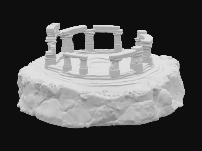 3D model for an ancient building, gobekli tepe or ancient egyptian on a small mount