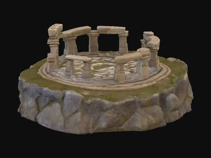 3D model for an ancient building, gobekli tepe or ancient egyptian on a small mount