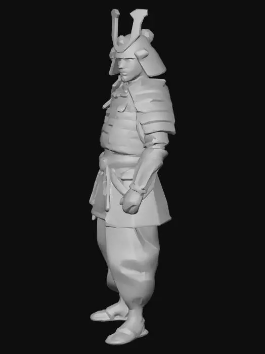 3D model for low poly PS1 style samurai, with armor, no weapons, realistic but low poly