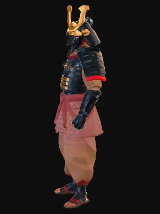3D model for low poly PS1 style samurai, with armor, no weapons, realistic but low poly