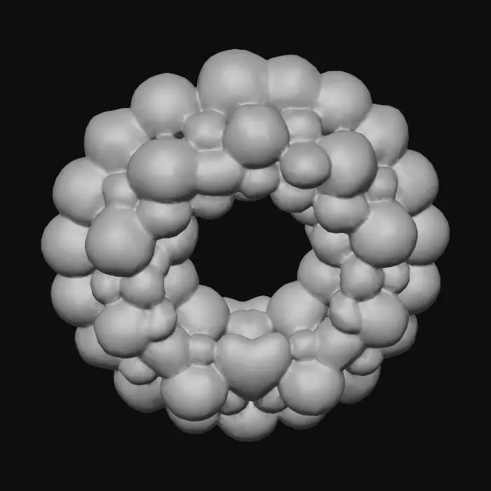3D model for Create a smooth low-poly 3D Christmas ornament wreath based on my reference image. Use simple round ornaments only, no glitter, dents, bumps, or noisy surface detail. Colors should be like rose gold, blush pink, champagne, pearl, soft gold, and silver. Keep the wreath thick, round, and layered with separate but touching ornaments. Make clean UVs with a single texture set so the model can be simplified to under 25k triangles and be optimized for upload to Second Life.