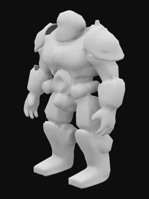 3D model for golem, stone blocks straight, has extruded lines pattern, in center of body has core, fortnite, full body, mechanical magic elements