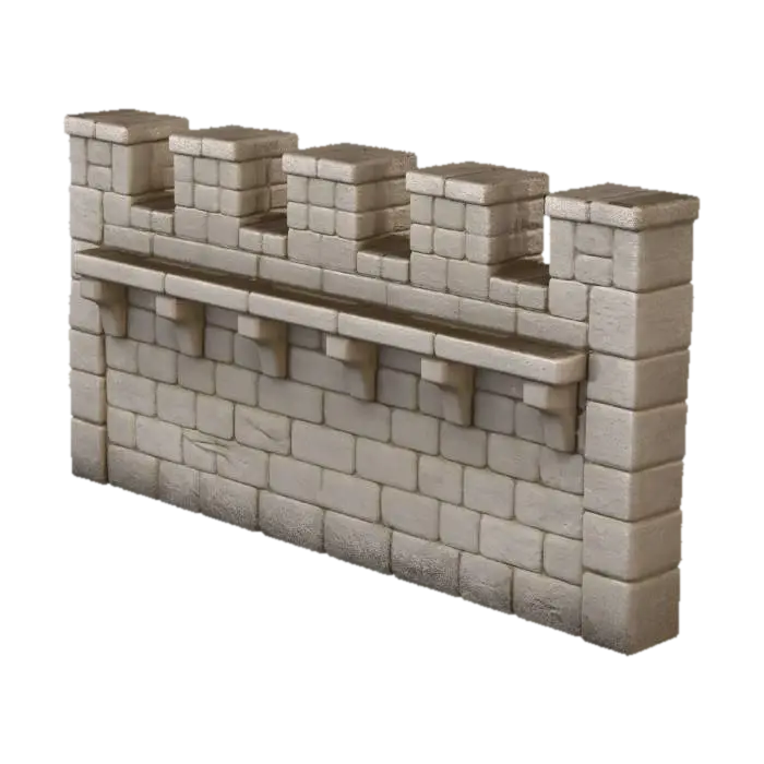Crenellated Stone Wall - Fortification 3D model, vytvořený pomocí AI