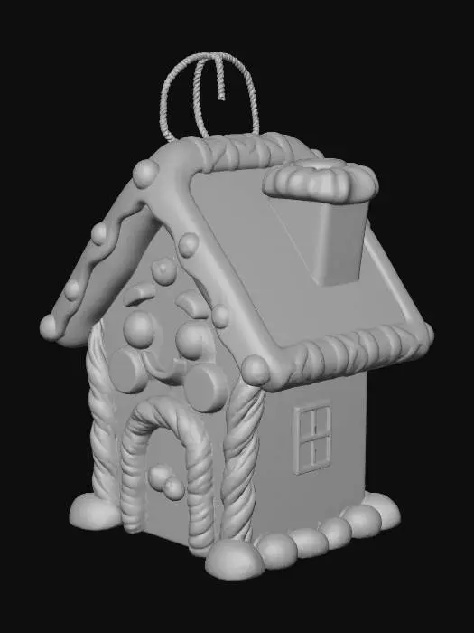 3D model for pixar-style gingerbread house ornamment, cute candy details, frosting, playful, adorable #Christmas2025#,