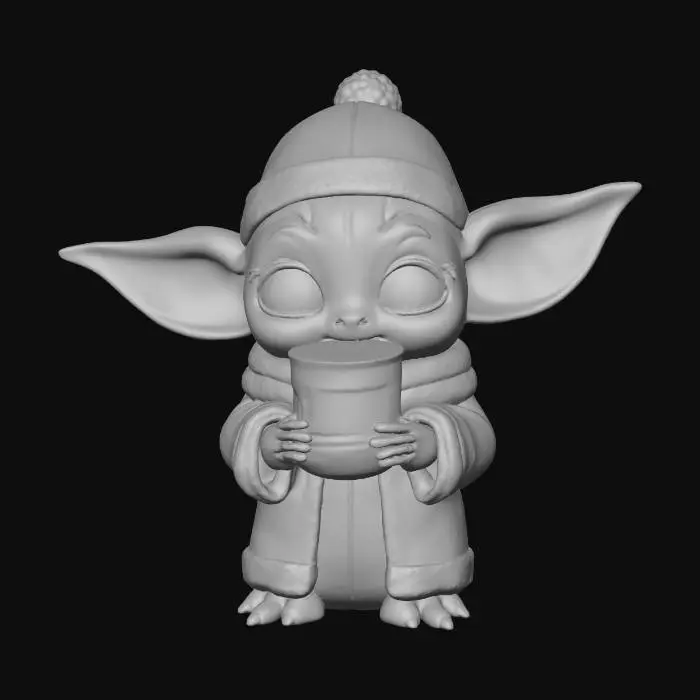 3D model for A cute, articulated baby Yoda Christmas ornament, marshmallow s'mores theme, fun and playful design, multi-color filament, easy to 3d print, #Christmas2025#