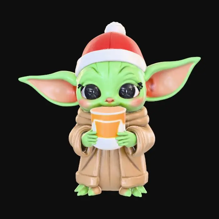 3D model for A cute, articulated baby Yoda Christmas ornament, marshmallow s'mores theme, fun and playful design, multi-color filament, easy to 3d print, #Christmas2025#