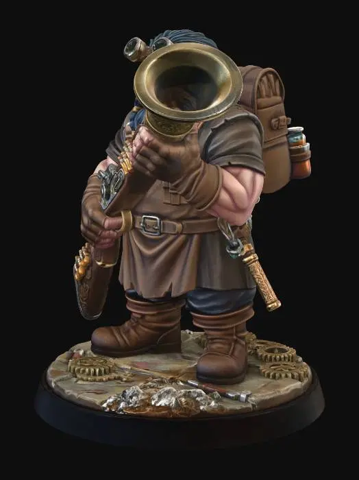 3D model for Steampunk Dwarf with Ornate Horn