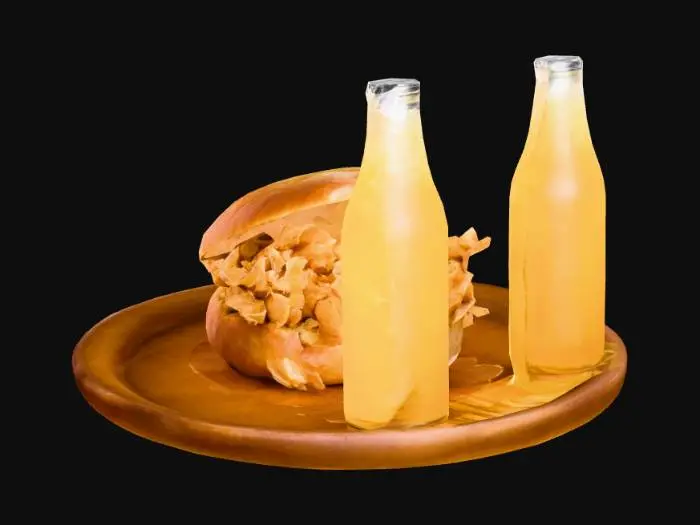 3D model for un pan con chicharrón estilo peruano con 1 gaseosa amarilla