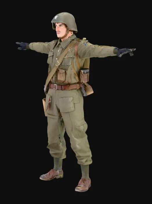 3D model for soldado de segunda guerra mundial en pose A/T