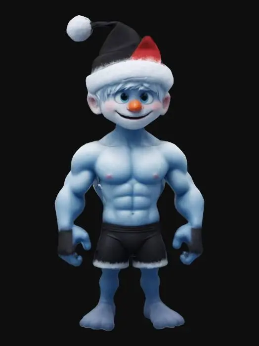 3D model for muscle guy jack frost, with christmas hat, with black short, super snowman pixars style , #ChristmasAdventure#