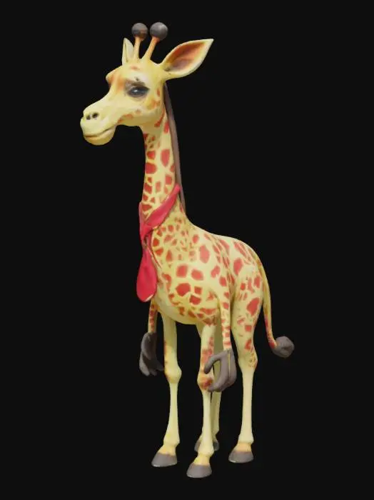 3D model for a humanoid giraffe standing on its two legs wearing a red tie that is tied to his neck 