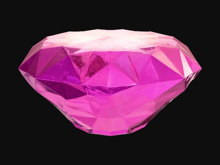 3D model for stylized low poly pink gemstone. Polished texture. In neutral studio lighting