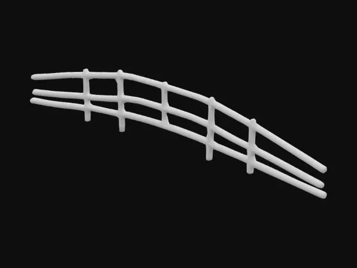 3D model for An arched bridge made from cobblestone, with wooden handrails on both sides and covered in patches of moss , 