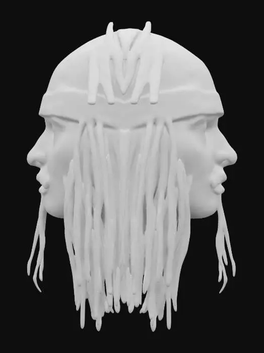 3D model for a lifelike, symmetrical 3D model of Jack Sparrow's head. Include his iconic tanned skin, trimmed beard with braids, dark eyeliner, and neutral yet mischievous expression. Add his signature bandana with detailed fabric folds, a few loose hair strands, and braided dreadlocks with beads. Ensure high-quality skin textures with visible pores, symmetrical facial features, and optimized details for realistic rendering, capturing his charismatic and adventurous look