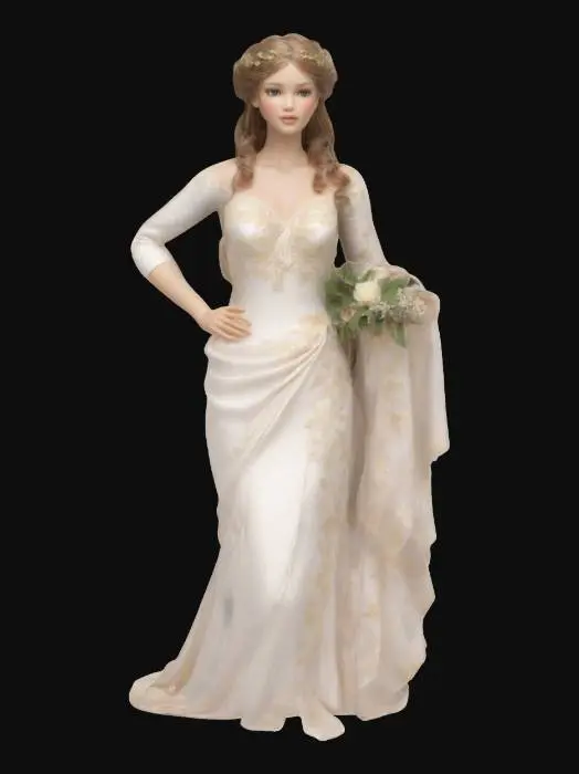 3D model for Generate a breathtakingly beautiful Greek goddess with regal posture and serene facial features. She wears a flowing, draped gown in the classical style, with subtle folds and a gentle breeze effect in her hair. Include graceful arm positioning, a delicate laurel wreath or golden headpiece, and an aura of divine elegance that highlights her timeless beauty