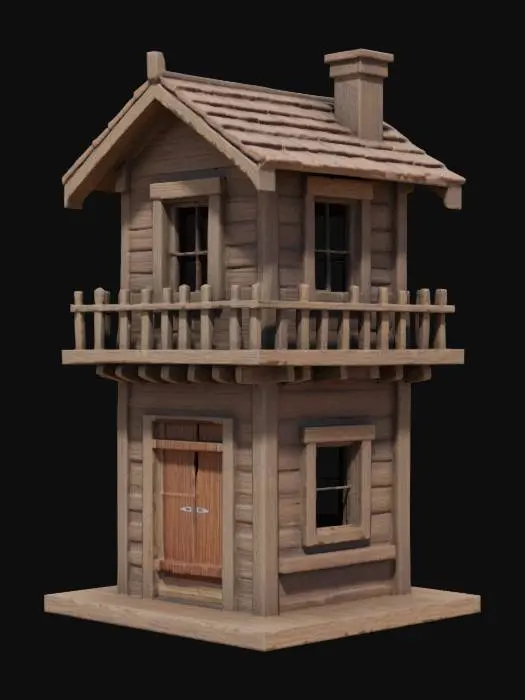 3D model for western themed square house tower