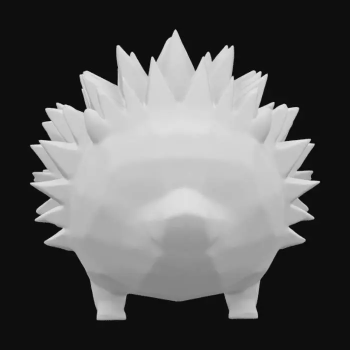 3D model for Create a cute low-poly hedgehog with rounded body, small spikes, tiny nose, and gentle eyes. Use earthy tones and minimal detail to highlight its shy, lovable personality.