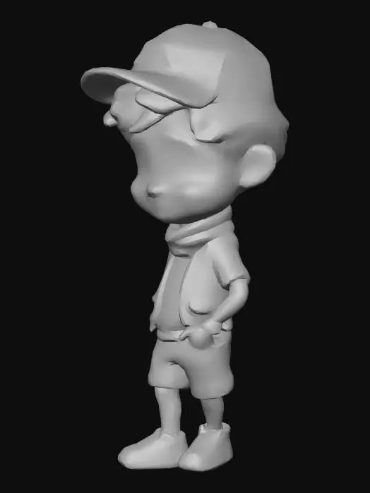 3D model for Ultra-detailed Pixar/Disney style 3D character, cute young boy walking forward confidently, stylized cartoon proportions, big expressive green eyes, soft round face, curly brown hair under a red cap, wearing red scarf, white shirt, brown vest, green shorts and casual shoes. Cinematic warm lighting, golden hour atmosphere, soft depth of field, vibrant natural outdoor environment with mountains and sky background. Smooth animation-quality rendering, high realism textures, soft shadows, professional character design, full body shot, slight low angle perspective, cinematic composition, ultra sharp focus, 8K resolution, Unreal Engine / Pixar quality, clean render, no text, no watermark.