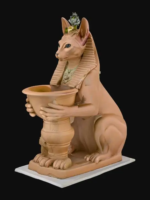 3D model for Sphinx cat statue with empty large flower pot
