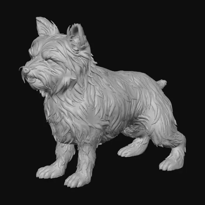 3D model for close-up of a small Yorkshire Terrier dog with fluffy long brown and tan fur, fierce angry expression with bared teeth and narrowed eyes, ears perked aggressively, dynamic heroic pose snarling forward, detailed fur texture with bold strands, intense mood, marvel dc comic book style, bold black ink outlines, vibrant saturated colors, crosshatching shadows, halftone dots, motion blur lines, (masterpiece:1.3), (best quality:1.2), comic panel --ar 2:3 --v 6 --q 2 --style raw