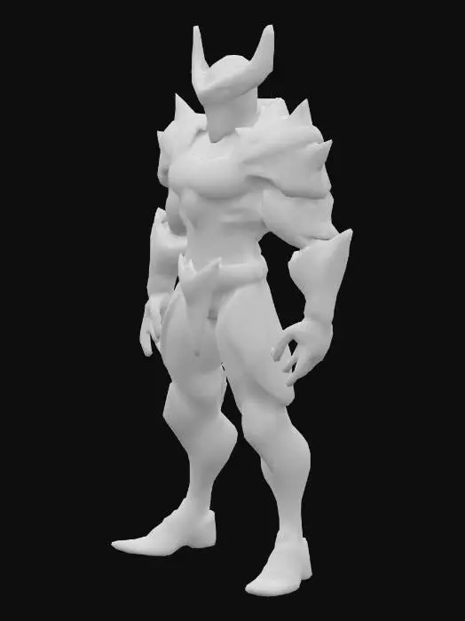 3D model for Cartoon futurist warrior inspired by Judge Dredd, very muscular and imposing, wearing black, red and gold armor, holding a massive oversized gun in one hand, T-pose, stylized proportions, detailed textures and intimidating look., #PBR#